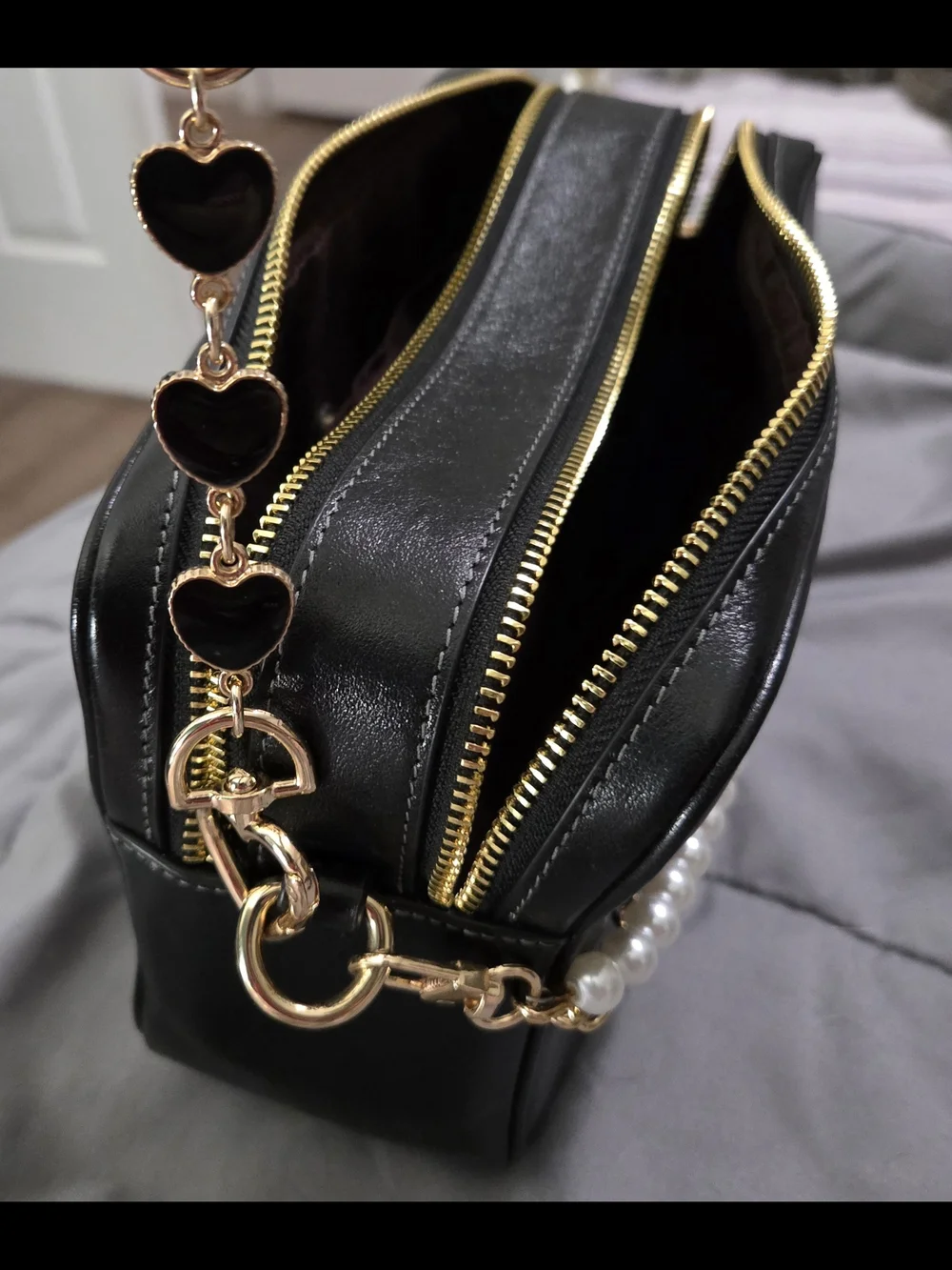 COACH Carey Black Leather Crossbody Bag with Wristlet